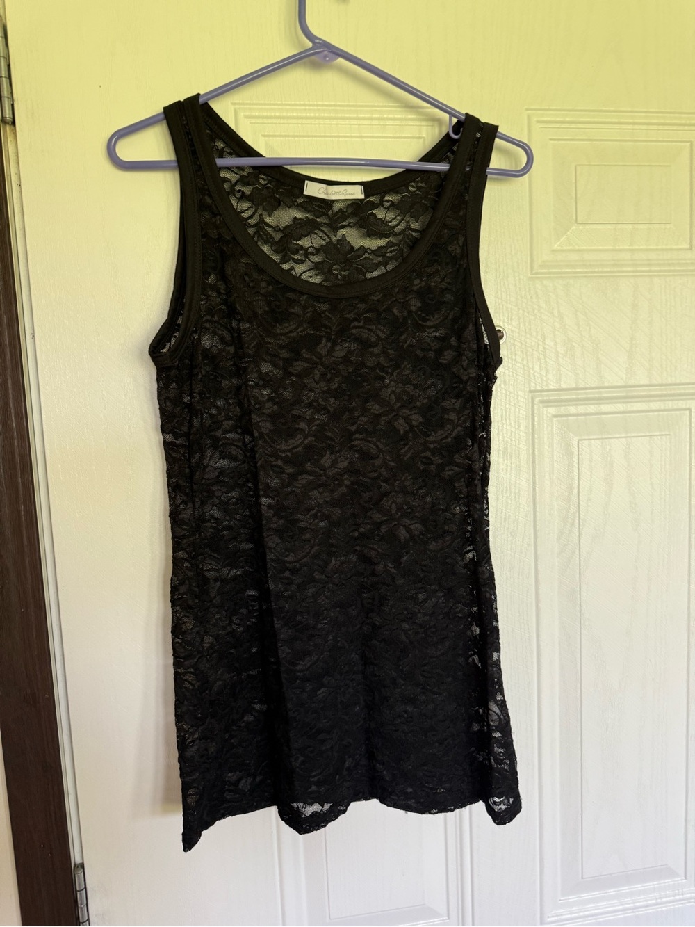 2 for $10 sale: Charlotte Russe Black Lace Tank Top Sleeveless Sheer Overlay